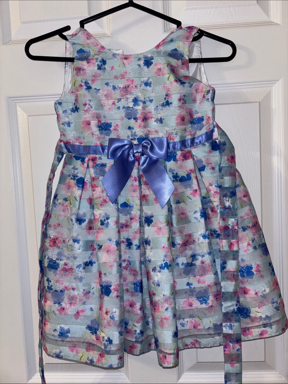 Girls Floral Bow Party Dress - Blue Pink size 3